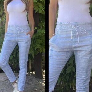 Bevy Flog Shely Aqua Blue 24 snake print high rise Drawstring Women's Pants NWT